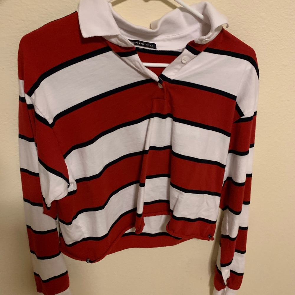 brandy melville stripped collared tee